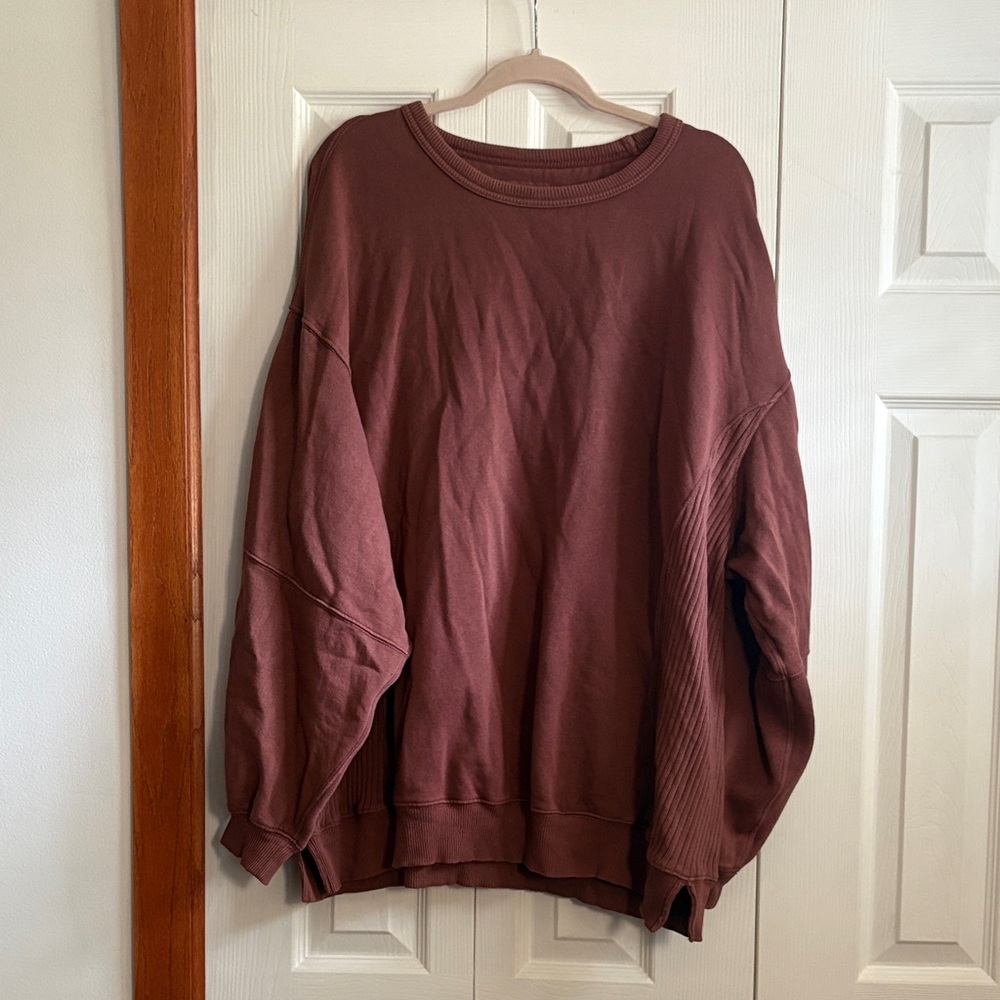 aerie Oversized Crewneck Sweatshirt in Brown